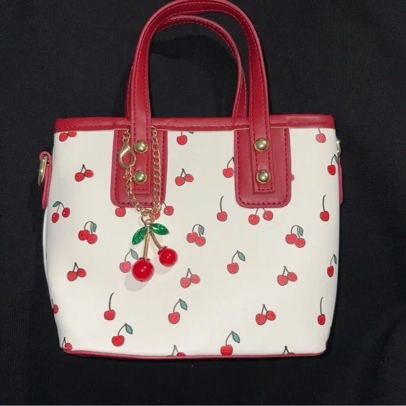 Charming Red and White Cherry Crossbody Bag with Cherry Bag Charm - Picture 1 of 5